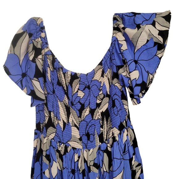 Free People Size L Dress Louise Off Shoulder Mini Floral Smocked Mini Flutter - Picture 3 of 11